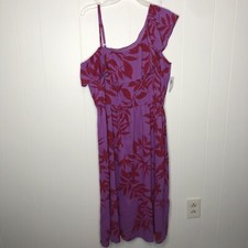 Old Navy Midi Dress Women's Size Large Tropical Waist Defined Floral Ruffled NWT
