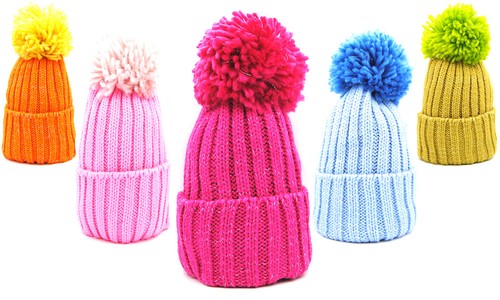 Cappelli Invernali Donna Berretto Con Risvolto E Pon Pon Cappello In Maglia  | eBay