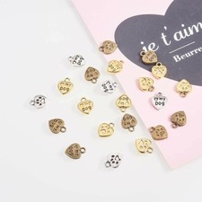 10 Paw Print Charms Word Pendants Heart Tags I LOVE MY DOG Pet Lover Mixed
