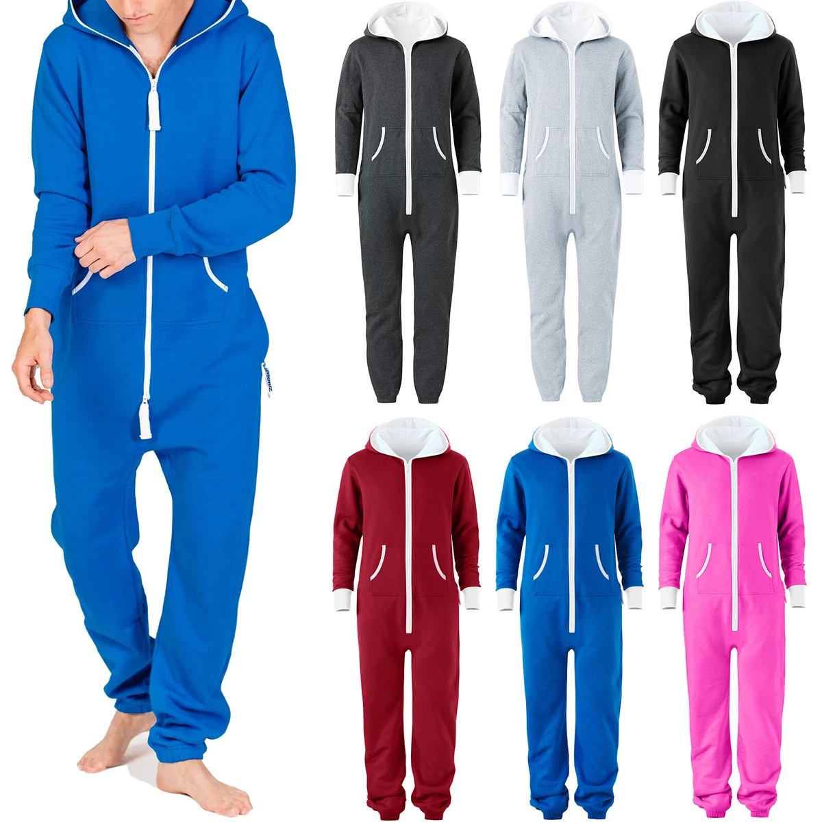 Mens Adult 1onesie Pajamas All in 1 Hooded Non Footed Playsuit OnePiece  Jumpsuit