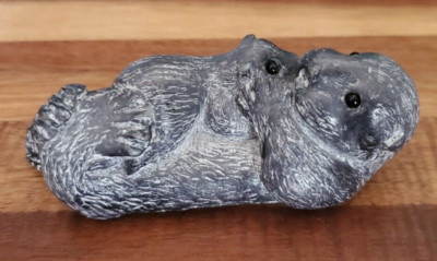 Wolf Original Sculpture Soapstone Canada Otter Holding Baby, Vintage 1980s