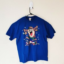 Vintage 90s Looney Tunes T Shirt L Taz Tazmanian Devil White Crewneck Golf