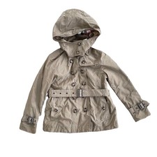 Burberry Childern Jacket Size 6Y Khaki Front Button Hooded kids tan belted cuffs