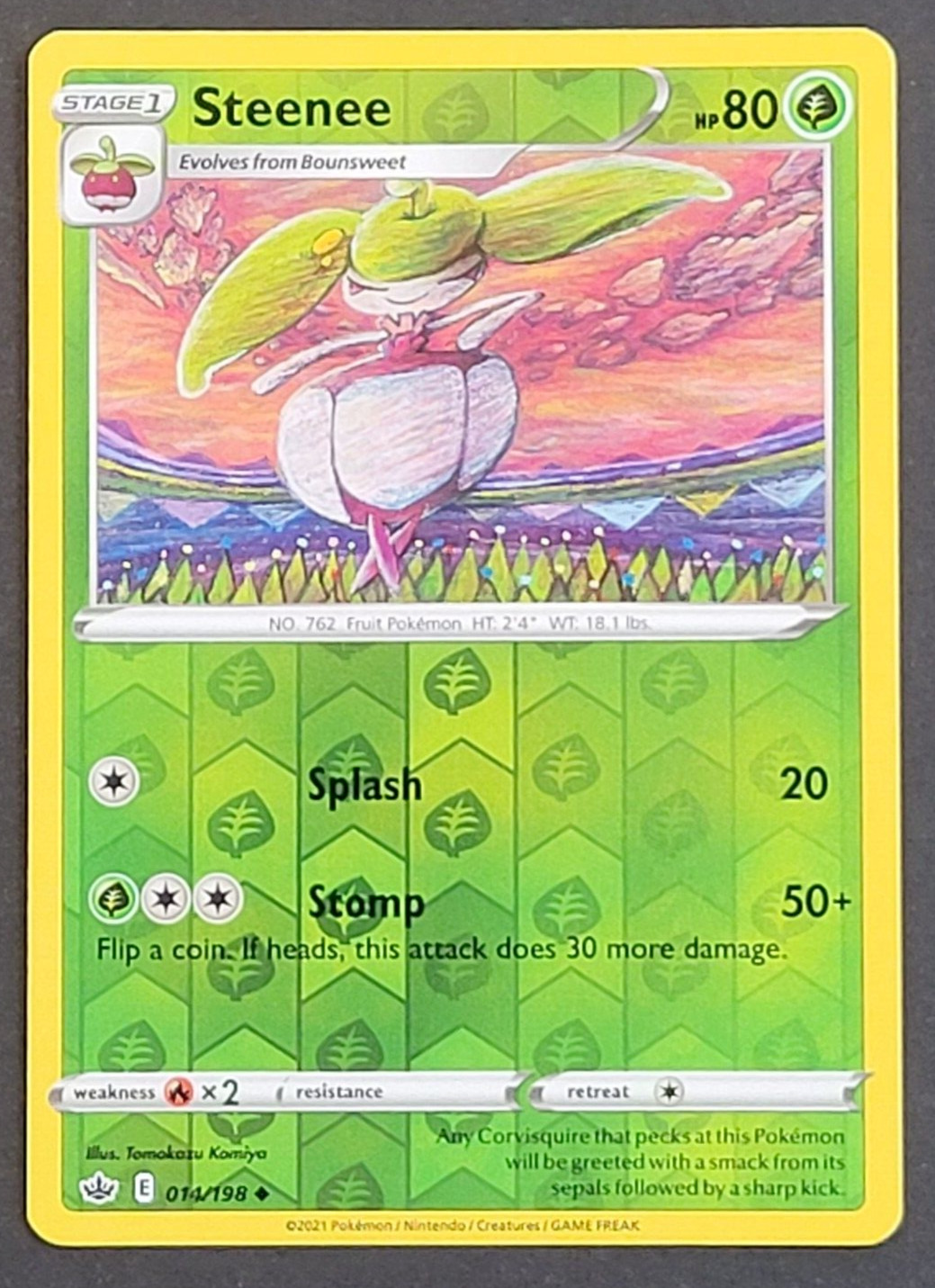 Pokemon TCG - Steenee - #14/198 - Chilling Reign - NM - Revese Holo - 2021 Fruit