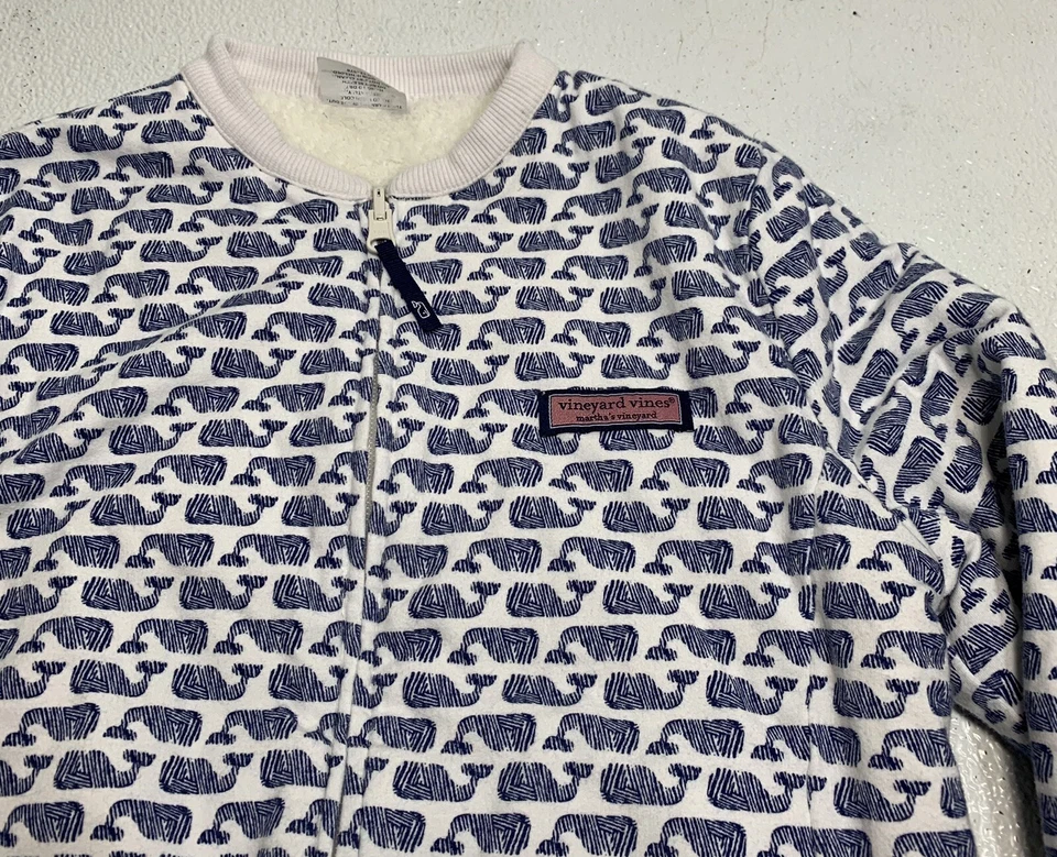 Chaqueta Ballena Vineyard Vines Niñas Talla Mediana Blanca Azul Reversible Difusa Cremallera Completa Foto 2 de 4