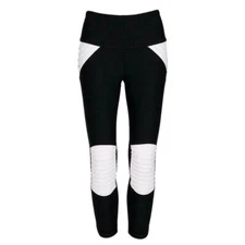 90 Degree by Reflex Womens High Waist Capri Leggings M Activewear White Black S