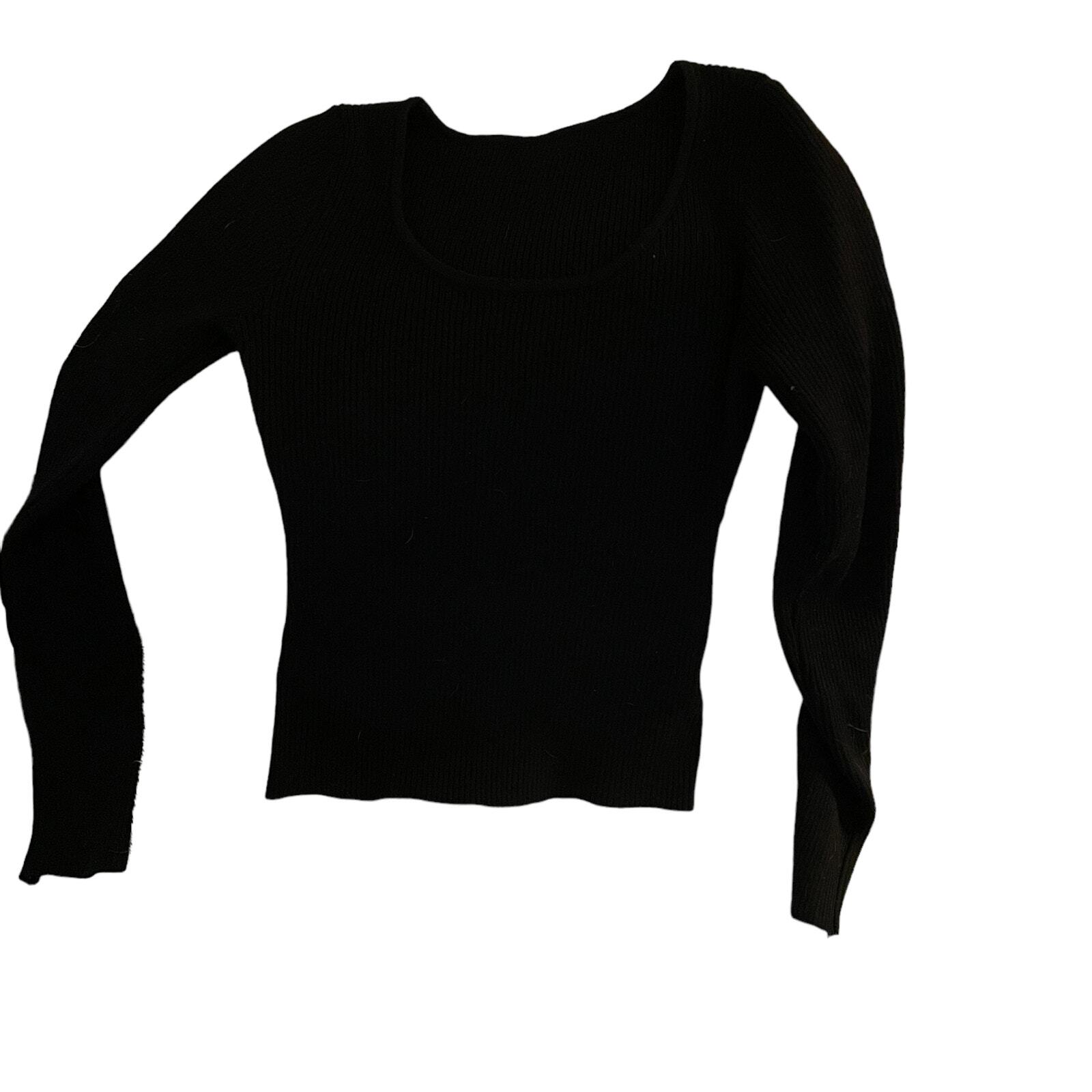 Tee Basic Black Ribbed Knit Stretch Long Sleeve Commense Size XS or 2