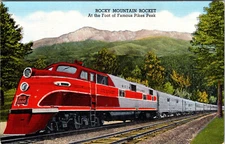 PIKES PEAK, COLORADO - ROCKY MOUNTAIN ROCKET - RAILROAD - VINTAGE POSTCARD