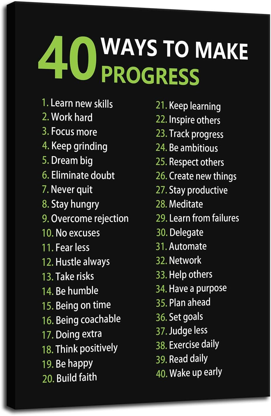 40 Ways to Make Progress Inspirational Quotes Canvas Wall Art Print Motivational