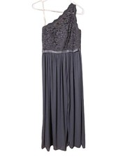 Davids Bridal One Shoulder Women  s 4 Gray Lace Front Slit Fairy Comfort Lined
