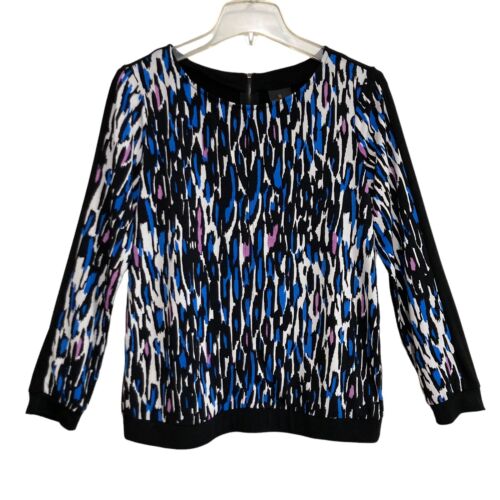Worthington Petite Blouse Women Sz P-Med Zip Back Elastic Band Stretch Leopard