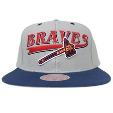 Atlanta Braves Mitchell  Ness MLB Snapback Hat Cap 3D Logo Gray Navy NWT