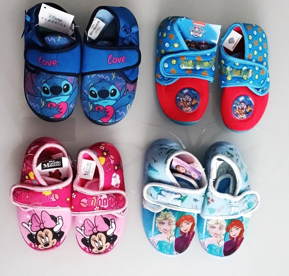 DISNEY Kinder Hausschuhe FROZEN Stitch PAW PATROL Minnie Maus Pantoffeln Gr 23-29
