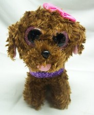 TY Beanie Boos BIG EYED BROWN MADDIE PUPPY DOG W/ BOW 5" Plush STUFFED ANIMAL