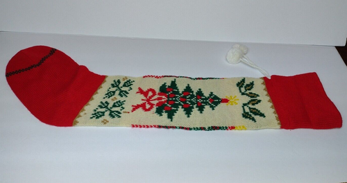 Vtg 1991 Knit Christmas Holiday Stocking w/ Pom Poms Summit Corp Christmas Tree - Picture 7 of 16