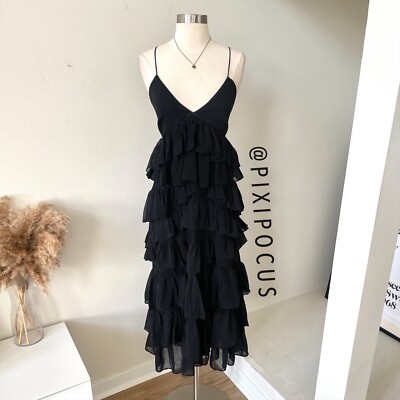 black tulle dress zara ZARA NWT Black White Floral Embroidered Tulle Midi Dress Sheer Goth Sz  Medium