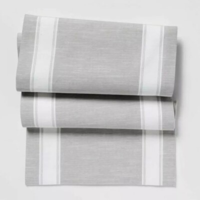 Threshold Gray White Stripe Table Runner 14'' x 72''