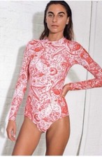 NWT 419 Sz L Mara Hoffman Reese Bodysuit Rashguard Red Adonia