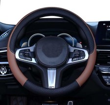 Leather Steering Wheel Cover 15 Inch Universal Anti-slip Odor-free Black Brown Leather Steering Wheel Cover 15 Inch Universal Anti-slip Odor-free Black Brown