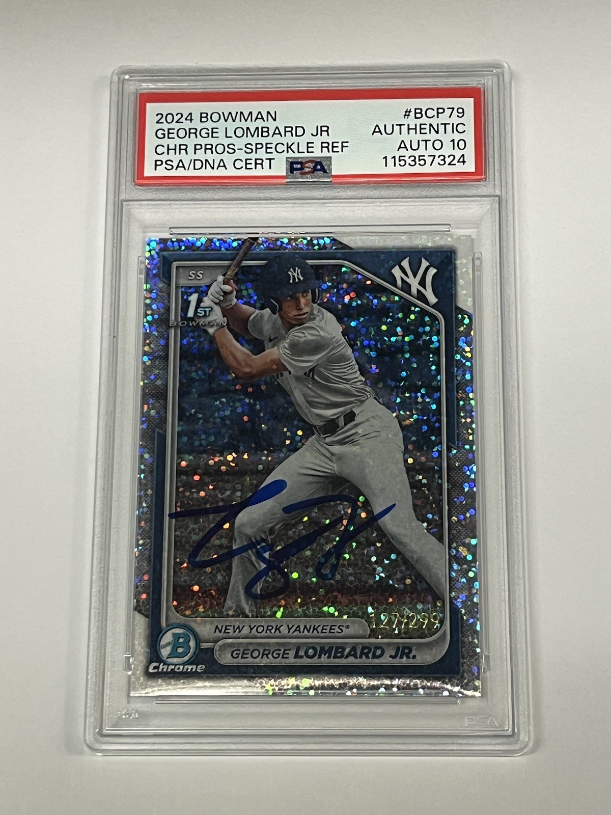 2024 Bowman Chrome George Lombard Jr Speckle Refractor Auto 1st /299 PSA 10 Auto
