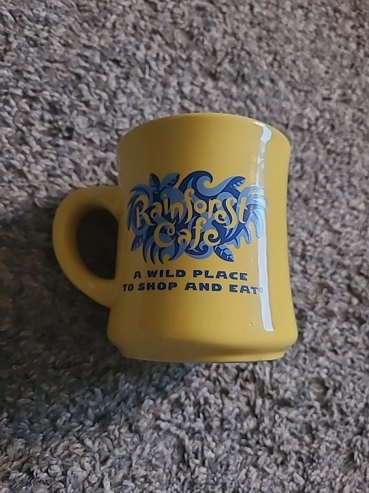 Taza de café RainForest Café 1999 amarilla 12 OZ restaurante vintage resistente usada en excelente estado Foto 2 de 4