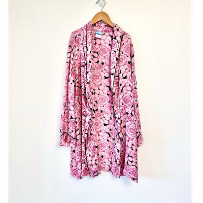 Nick & Nora Women's SILK Robe Size Small/Medium Pink Floral Collared