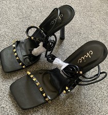Brand New Women?s Chic Retro Leg Tie Black High Heel Sandals - Size 8/41