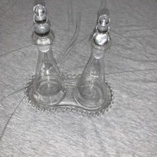 Vintage Imperial Glass Candlewick Oil & Vinegar Tray Cruet Set 6”