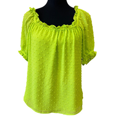 Nordstrom CECE Women's Green Short Puff Sleeve Square Neck Dot Top Small New