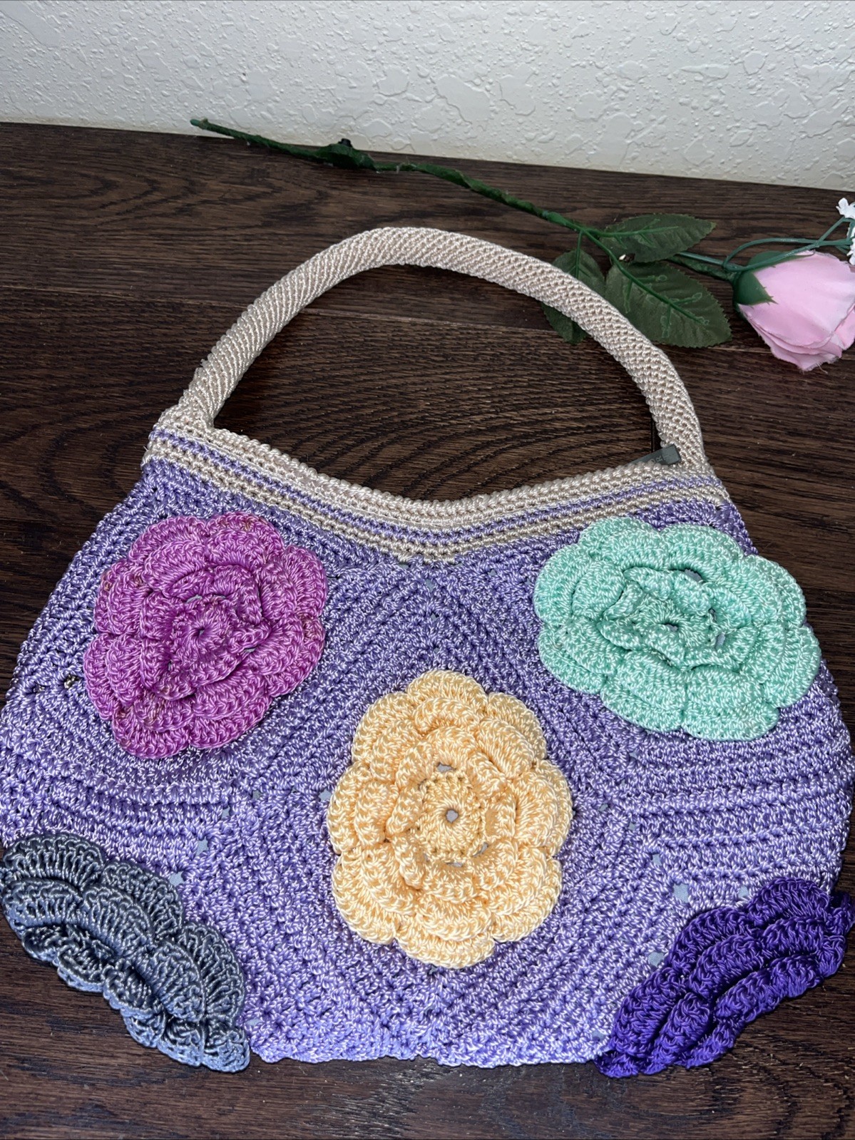 Handmade Crochet Shoulder Bag Patchwork Pastels W… - image 1
