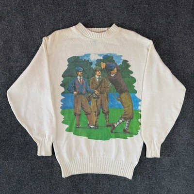 VINTAGE 80s SCOTTISH ISLE BY BERNETTE MADE IN USA GOLF GRAPHIC SWEATER / SMALL
