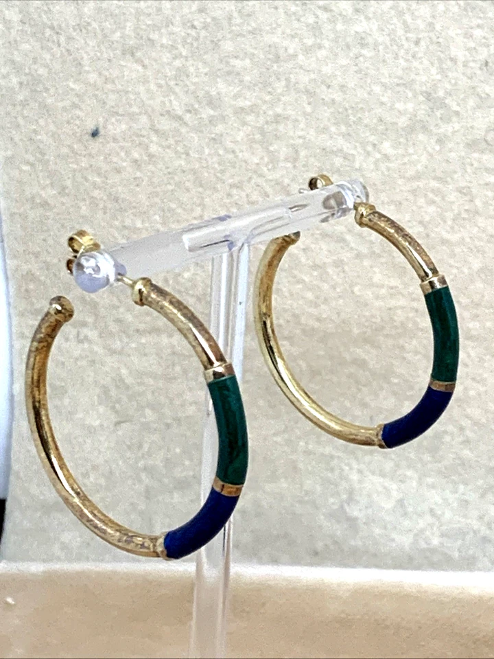 ORECCHINI A CERCHIO A SCHIAVA ANNI '70 IN ARGENTO 925 E SMALTO A FUOCO 2 COLORI - Immagine 4 di 4