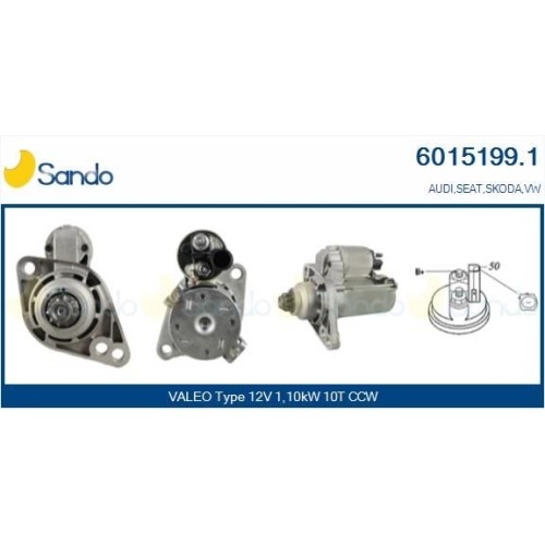 Démarreur Sando 6015199.1 pour Seat Skoda VW et moteurs VAG