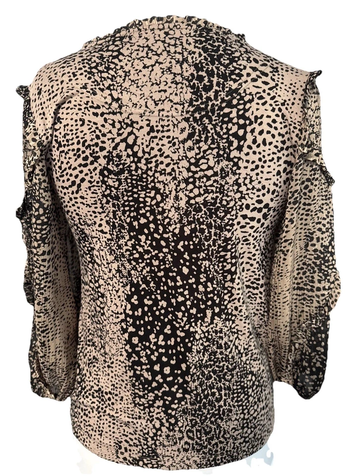 Blusa Campesina Anthropologie Maeve Top Talla Pequeña Marrón Estampado Animal Volantes Foto 4 de 4