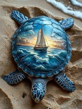 Diamond Painting Kits for Adults 5D Sunset Beach Ocean Gem Art for Sea Turtle