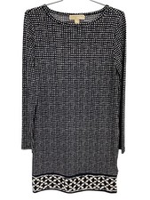 Michael Michael Kors Shift Dress Size Small Long Sleeve Geometric Black White