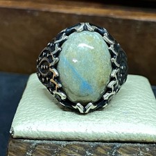 Bold Mens Ring STERLING SILVER 925K Natural yemeni sultani AGATE AQEEQ 7-15 us