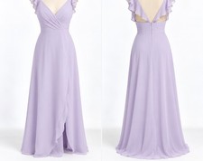 CELEBRATE DB STUDIO Ruffle Spaghetti Strap Chiffon Bridesmaid Dress Sz 8 purple