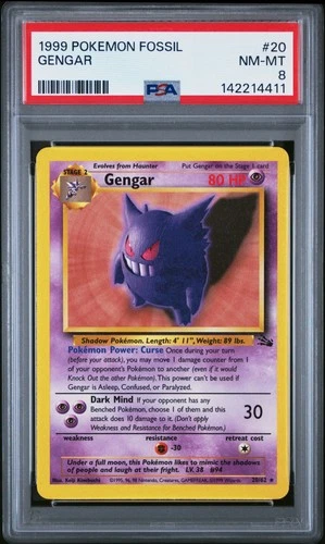 1999 POKEMON FOSSIL #20 GENGAR PSA 8
