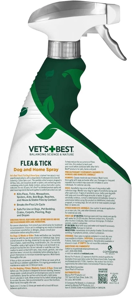 Vet's Best Tratamiento casero contra pulgas y garrapatas para perros 32 oz. Envío rápido EE. UU. Foto 3 de 4