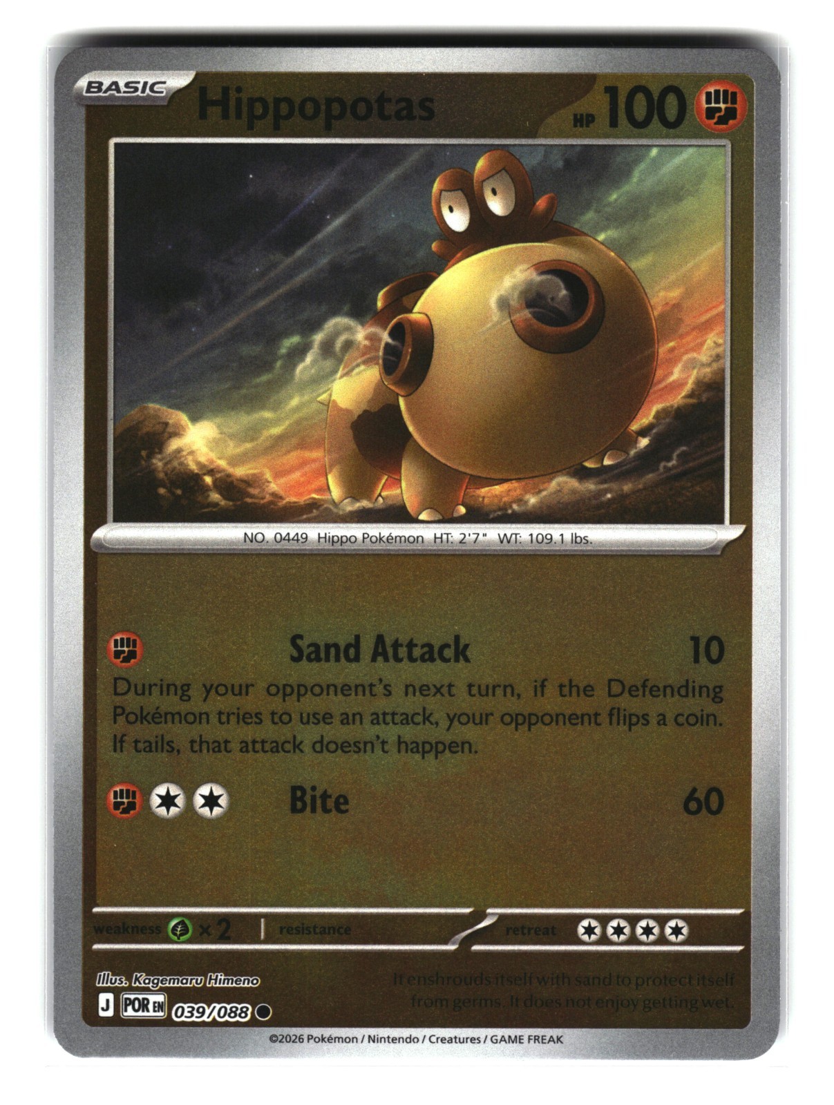 Hippopotas 039/088 Reverse Holo Paradox Rift Pokemon Card