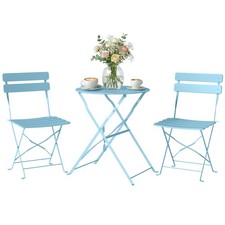 Outsunny Folding Bistro Set with Round Garden Table and Chairs, Light Blue