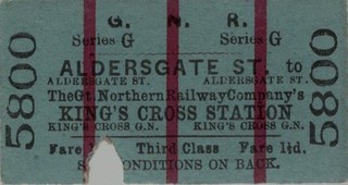 Great Northern Railway Ticket ALDERSGATE ST 5800