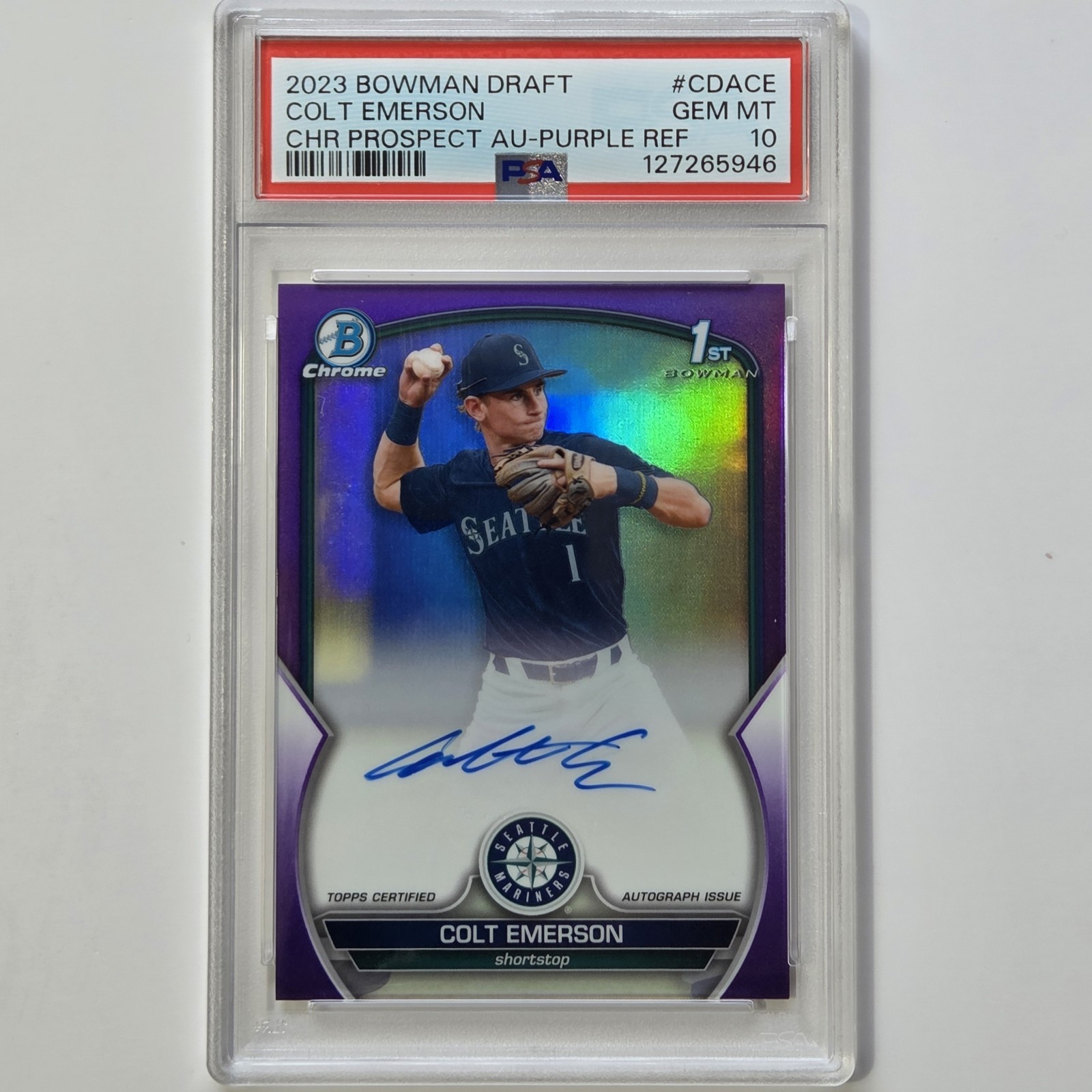 2023 Bowman Chrome Colt Emerson 1st Purple Refractor Auto /250 PSA 10 Gem Mint