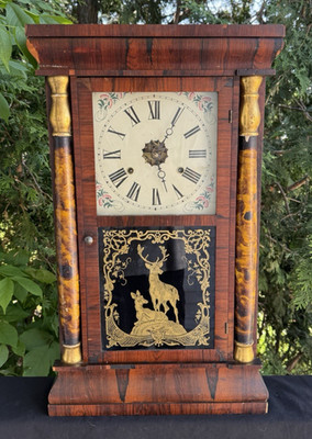 Antique 1860 Seth Thomas Rosewood Gilt Columns Mantle Parlor Clock - STAG MOTIF