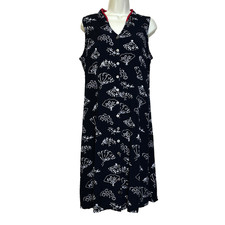 Norm Thompson Asian Black Red White Sleeveless Midi Rayon Dress Women's M