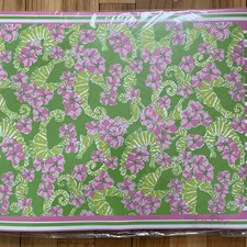 Lilly Pulitzer Limeade Floater Seahorse Hibiscus Green Pink Placemats Set of 4