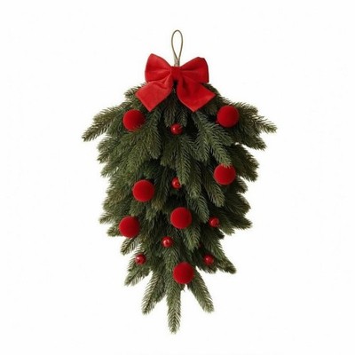 Christmas Tree Wall Decoration Upside-down Hanging Christmas Tree with Bow