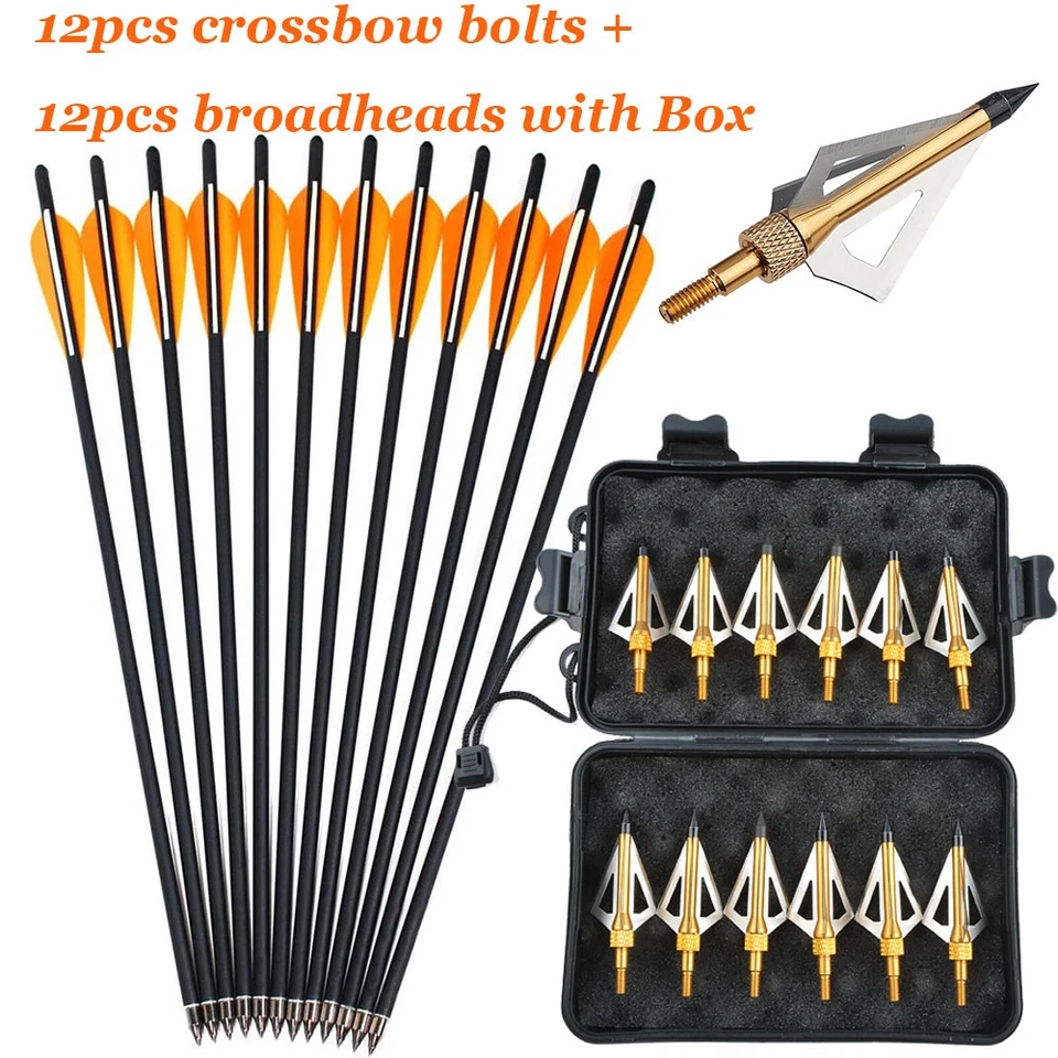12Pcs 20Inch Crossbow Bolts Carbon Arrows or Hunting Broadheads LED Nocks Quiver - Image 4 of 4