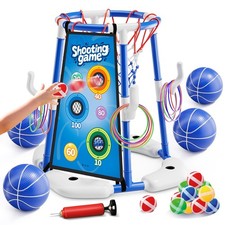 3 in 1 Pool Basketball Hoop Ring Toss Game for Kids 4-8 8-12 - Floating Poo...